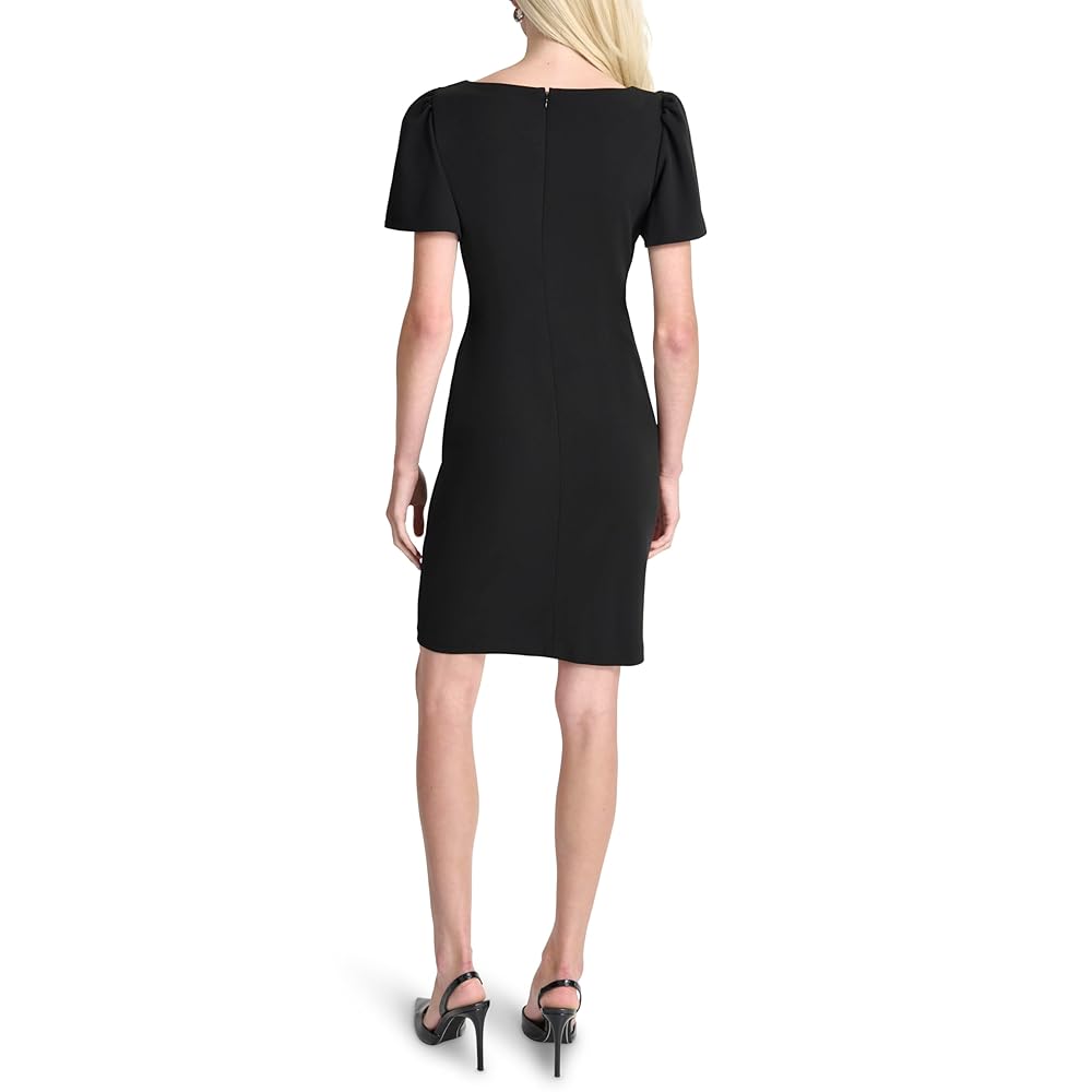 DKNY Women's Petite Short Sleeve Boat Neck Side Ruched Scuba